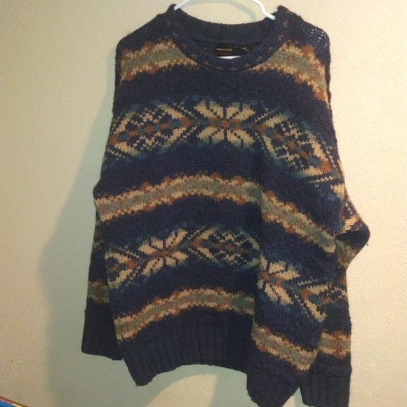 Structure Wool Silk Alpaca Argyle Fair Isle Eclectic Grandpa Vintage Sweater S - Picture 1 of 5